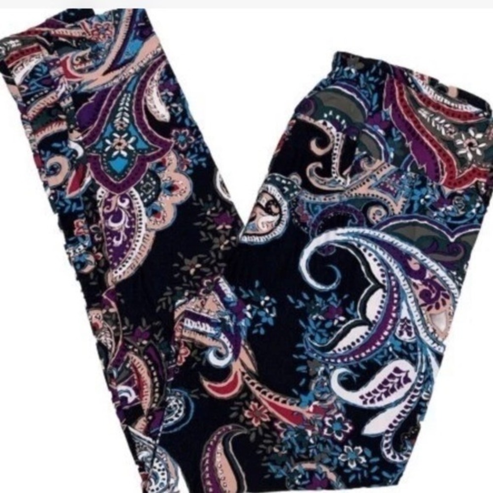 LuLaRoe Womens Leggings Size TC Black Pink Blue Paisley Floral Tall Curvy NWT